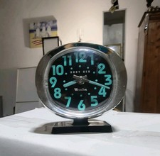 Vintage Westclox Baby Ben Style 8 Alarm Clock Black Luminous Teal MCM Works picture