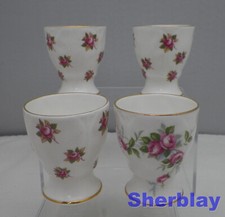 4X AYNSLEY Rosedale Pink Roses Footed Egg Cup Eggcup England Bone China picture