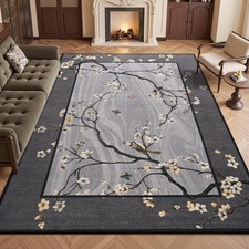 6x9 Area Rugs for Living Room Bedroom, Oriental Floral Birds Print Washable R... picture