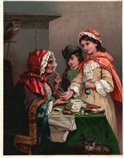1880s-90s Older Gypsy Reading Girls Palm Fortune Teller Geo Beaks Trade Card picture