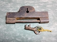 Antique Japanese-style key and padlock (with key) – vintage storehouse key picture
