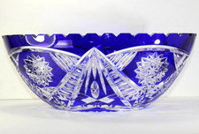 Large Cobalt Blue Cut to Clear Bowl 11.6