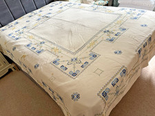 HAND WORKED CROSS STITCH BEDSPREAD/THROW CREAM COTTON AIDA ~72