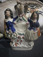 Antique Staffordshire Ceramic Pocket Watch Holder Stand Case Collectible picture