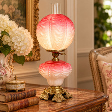 Vintage Pink Gone With the Wind Style Lamp GWTW Satin Glass Beaded Drape 18” picture