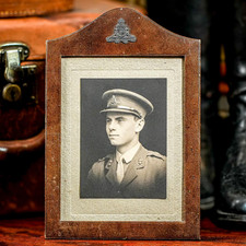 Original World War I Antique Leather Framed Photograph Portrait British Soldier picture