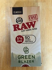 Green Blazer Raw Cones 50 Pack Slow Burning w Pre rolled tips Classic 1 1/4 Size picture
