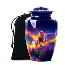 Lion Cremation Urn for Ashes Blue Personalized Memorial Urn Purple Funeral urn picture