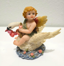 Vintage Cherub Angel Riding Swan Figurine Roses Romantic Cottage Decor picture