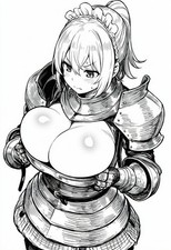 Armored Maid Holding Massive Bust Anime Girl Waifu 4x6 Manga Art Sticker picture