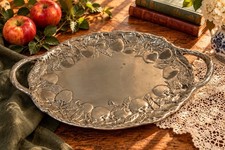 Vintage 1989 Arthur Court Cast Aluminum Serving Tray | Apple Fruit & Leaf Border picture