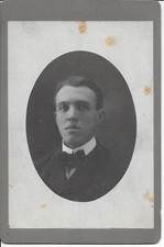 Antique 1880s Cabinet Card Photograph Handsome Young Man Dapper Suit Bow Tie picture