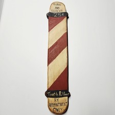 Primitive Wooden Barber Pole Sign Shave & Haircut 25¢ Tooth Pulling Folk Art 21