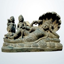 12 Inch Rare Handmade Black Stone Sleeping Vishnu Sculpture  Vishnu Lakshmi Idol picture