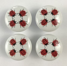 Four Vintage 1970s Ceramic Ladybug Quartet Drawer Pulls Cabinet Knobs w/Screws picture