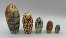 Vintage Noahs Ark Wood Nesting Animals Dolls Hand Painted Set of 5 picture