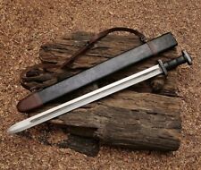 CUSTOM HANDMADE FORGED SPRING STEEL HUNTING VIKING REAL LONG SWORD WITH SHEATH picture