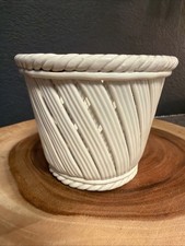 EUC VTG Mid Century Open Weave Rope Planter Pot Ceramic Made In Italy Off-White picture