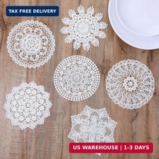 6PCS White Vintage Crochet Doilies, 6 Inch round Lace Placemats Doilies Handmade picture