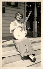 Fanny Hineline? Woman Banjo Player c1904-1918 Real Photo Vintage Postcard picture