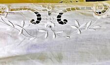 Antique Hand Embroidered Linen Tablecloth w/ Openwork & Monogram  WW542 picture