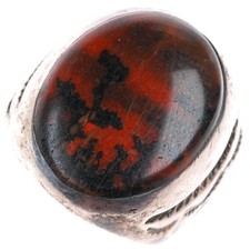 sz8.5 c1940's Navajo sterling silver petrified wood deep stamped sides ring picture