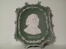 Antique German Bisque Jasperware Plaque Henry Wadsworth Longfellow Portrait picture