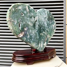 19.6 lb  Natural Moss Agate Heart Crystal Green Stone Decor Christmas Gift Love picture