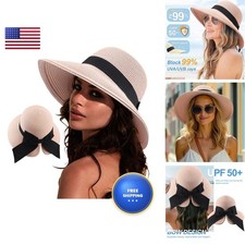 DRESHOW Sun Hats Women Travel Fedora Foldable Beach Sun Hat Summer Wide Brim picture
