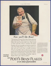 Vintage 1925 POST'S Bran Flakes Cereal Kitchen Norman Rockwell Art 20's Print Ad picture