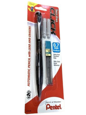 NEW Pentel Twist-Erase CLICK 0.7mm Mechanical Pencil + Lead Eraser Refills SIDE picture
