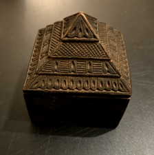Vintage Nepalese Shaman Ritual Box Intricately Carved Wooden Pyramid Slide Top picture