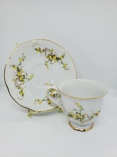 Fine China By VILETTA USA Porcelain Ceramic Floral Footed Tea Cup Saucer Set picture