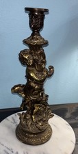 Vintage Mid- Century Cast Metal Brass  Angel Cherub Candle Stick Holder Read picture