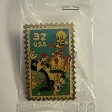 1998 VINTAGE Looney Tunes USPS 32 Cents Stamp Pin Tweety Bird & Sylvester Cat picture