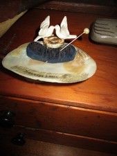Antique Rare Harveys Lake PA Seashell Trinkets Souvenir Rings Love Pin Cushion picture