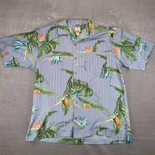 Tommy Bahama Mens Short Sleeve Hawaiian Shirt Bird Paradise Blue Striped Size Lg picture