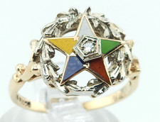 Vintage 10 K Two Tone Gold Order of the Eastern Star OES Diamond Sz 8 Ring picture