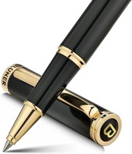 Elegant 24K Gold Trim Rollerball Pen in Leather Box - Professional Writing Set picture
