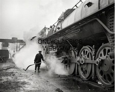 1942 Illinois Central Railyard Washing Locomotive Photo Old Steam Train Art Deco picture