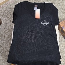 Harley-Davidson Women's M Black V-Neck T-Shirt Queen City Fairfield Ohio picture