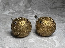 2 Antique Ornate Metal Orb Butterfly Milgrain Edge Stick Hat Pins 3 3/4” picture