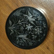 Oneida silverplate round box with black plastic lid 2 1/2 