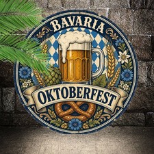 Bavarian Oktoberfest Celebration Round Metal Sign German Beer Pub Decor picture