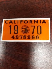 1970 California License Plate Registration Sticker, YOM, CA DMV picture