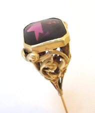 Antique Hatpin Amethyst Glass Elongated Openwork Brass picture