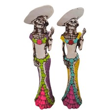 2 Pck Feminine Mexican Charritas Catrina Statues Day of the Dead Dia de Muertos  picture