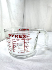 Vtg PYREX 532 Measuring 4 Cup Glass 32oz Red Print 1 Qt Batter Bowl USA FrShip picture