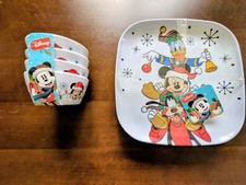 Disney Mickey Melamine Dinnerware Set 8pc Christmas Holiday Plates Bowls Zrike picture