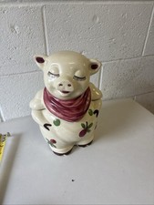 Rare Vintage 40s Shawnee SMILEY Pig Cookie Jar w/Pink Scarf Excellent Condition picture